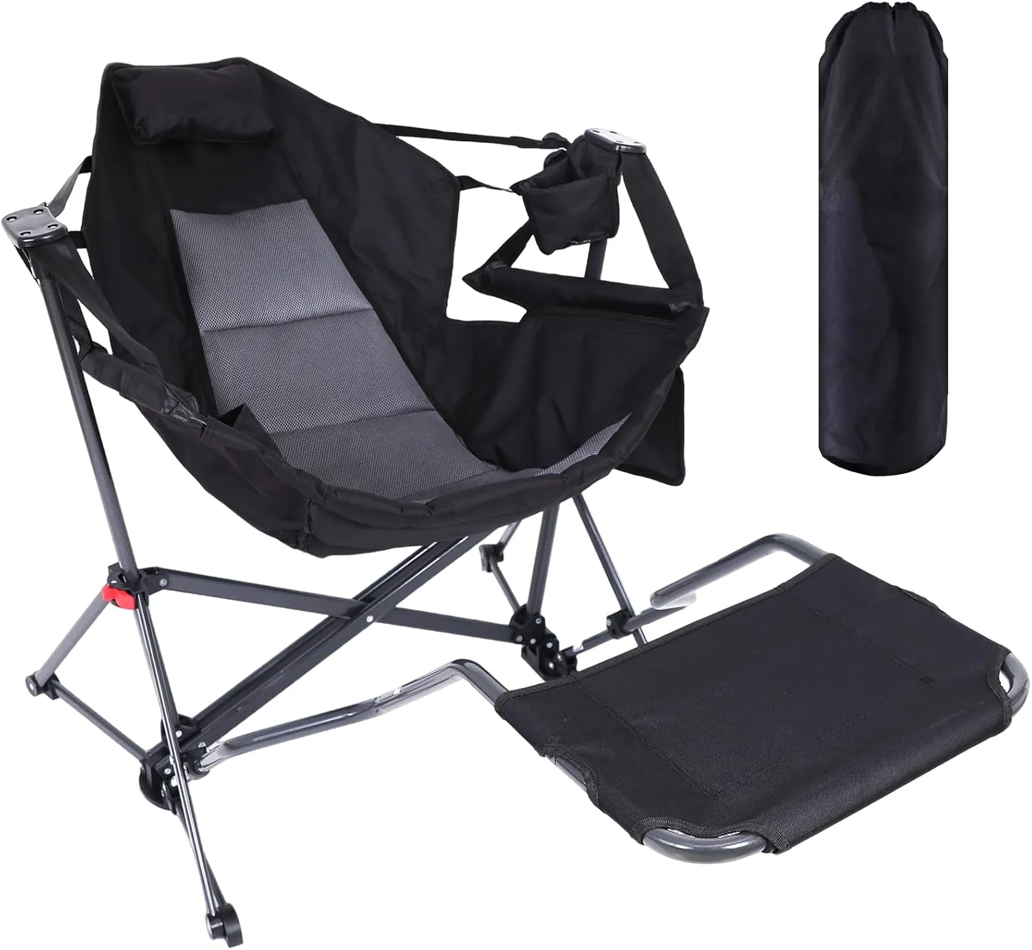 CDEN Hammock Chair with Footrest, Rocking Camping Chair, Swinging Chairs, with Detachable Footrest, Cup Holder, Side Pocket, Armrest, Foldable, for Camping, Picnic, Travel, Festival(1 Pack)