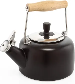 Chantal SVEN Enamel on Steel Whistling Teakettle with Natural Wood handle, 1.4 quarts (Black)