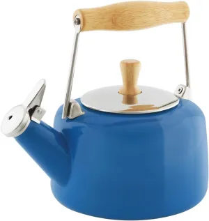 Chantal SVEN Enamel on Steel Whistling Teakettle with Natural Wood handle, 1.4 quarts (Blue Cove)