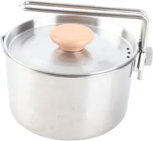 CHICIRIS Stainless Steel Camping Pot Portable Foldable Outdoor Camping Pot Coffee Kettle with Lid Portable for Picnic Trekking Hiking Traveling