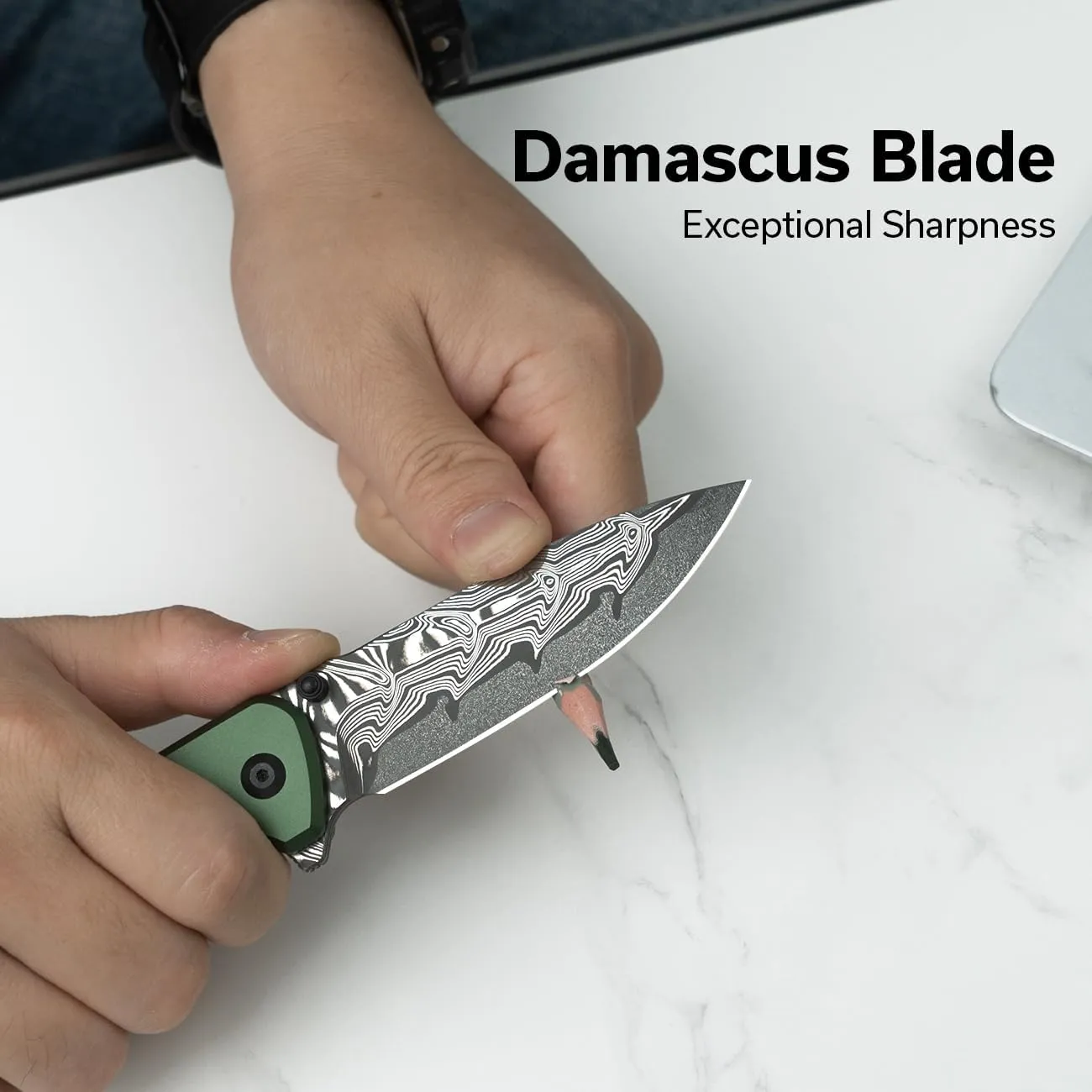 CIVIVI Hyperpulse Pocket Folding Knife, 3.5" Damascus Blade Lightweight Aluminum Handle, Flipper EDC Knife with Clip for Outdoor Camping Hiking Fishing C23087A-DS1 (Green)
