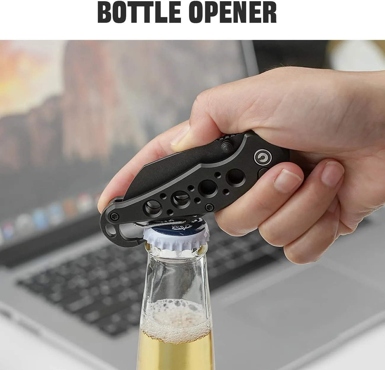 CIVIVI Pragma Folding Knife, Pocket Knife Multitool with EDC Carabiner, Bottle Opener, 2.2" Nitro-V Blade Aluminum Handle, Ideal Gift for Men Women C23062B-1 (Black)