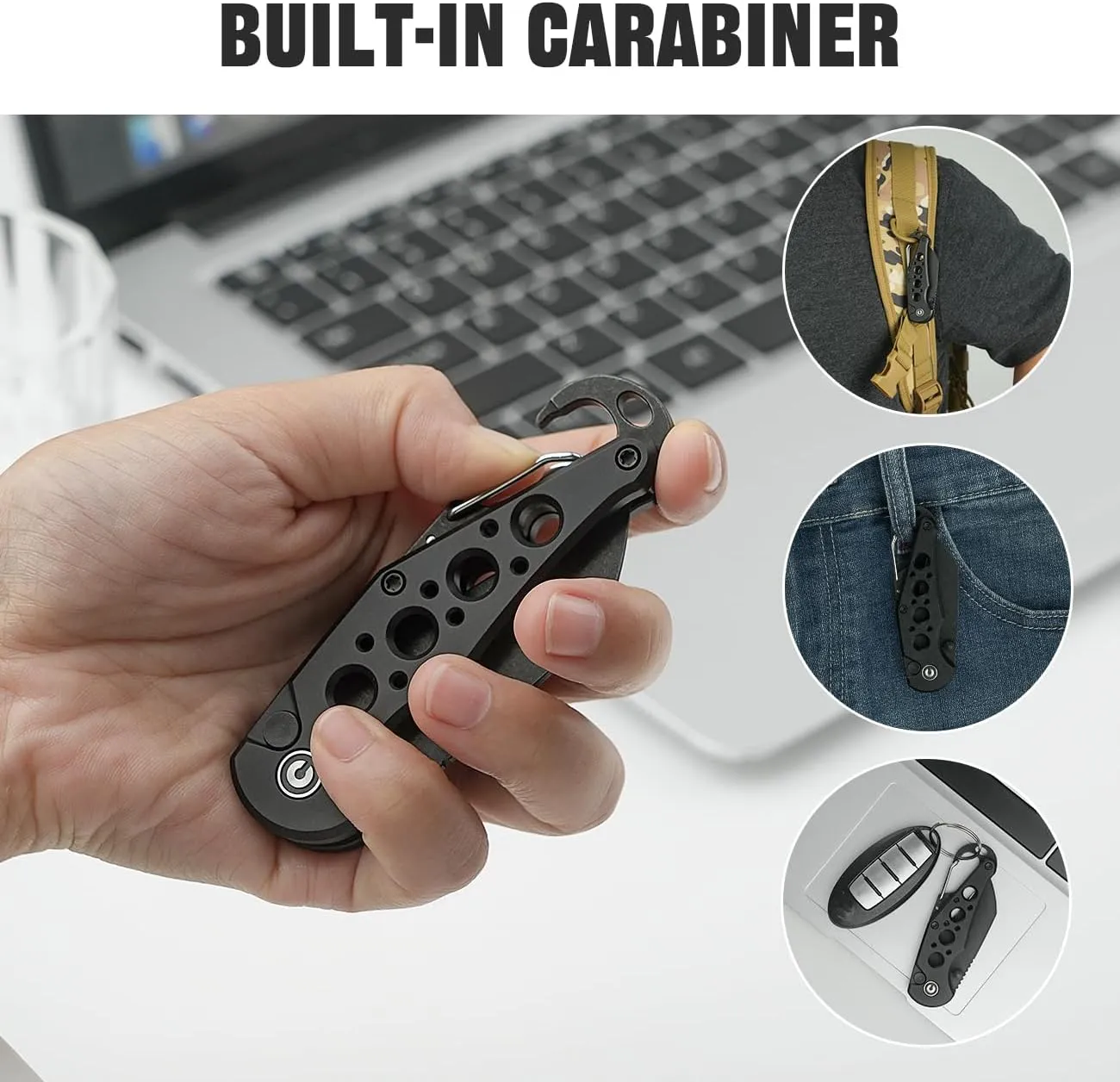 CIVIVI Pragma Folding Knife, Pocket Knife Multitool with EDC Carabiner, Bottle Opener, 2.2" Nitro-V Blade Aluminum Handle, Ideal Gift for Men Women C23062B-1 (Black)