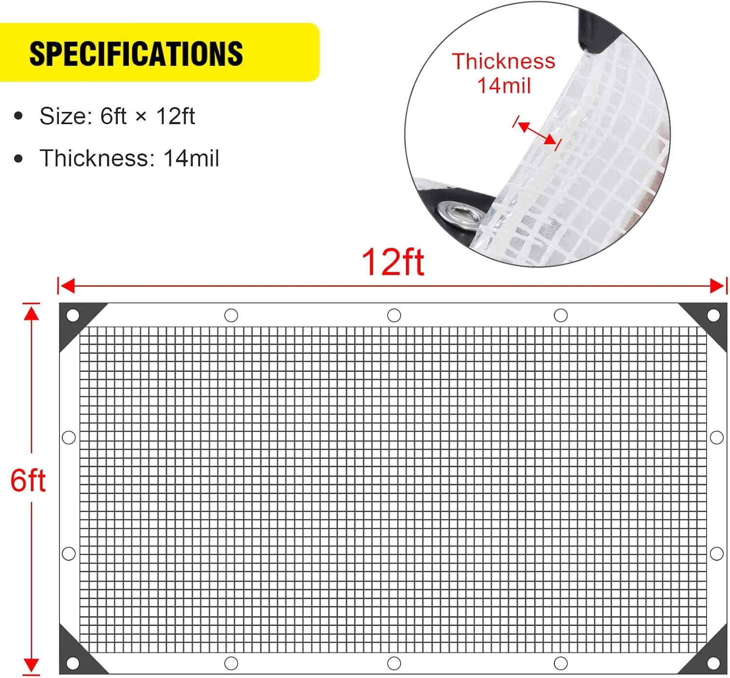 Clear Greenhouse Heavy Duty tarp 14 Mil Clear Waterproof Cover,UV Resistant Poly Tarp with Grommets 6 x12ft Superior Strength,for Gardening, Farming, Nursery, Garden