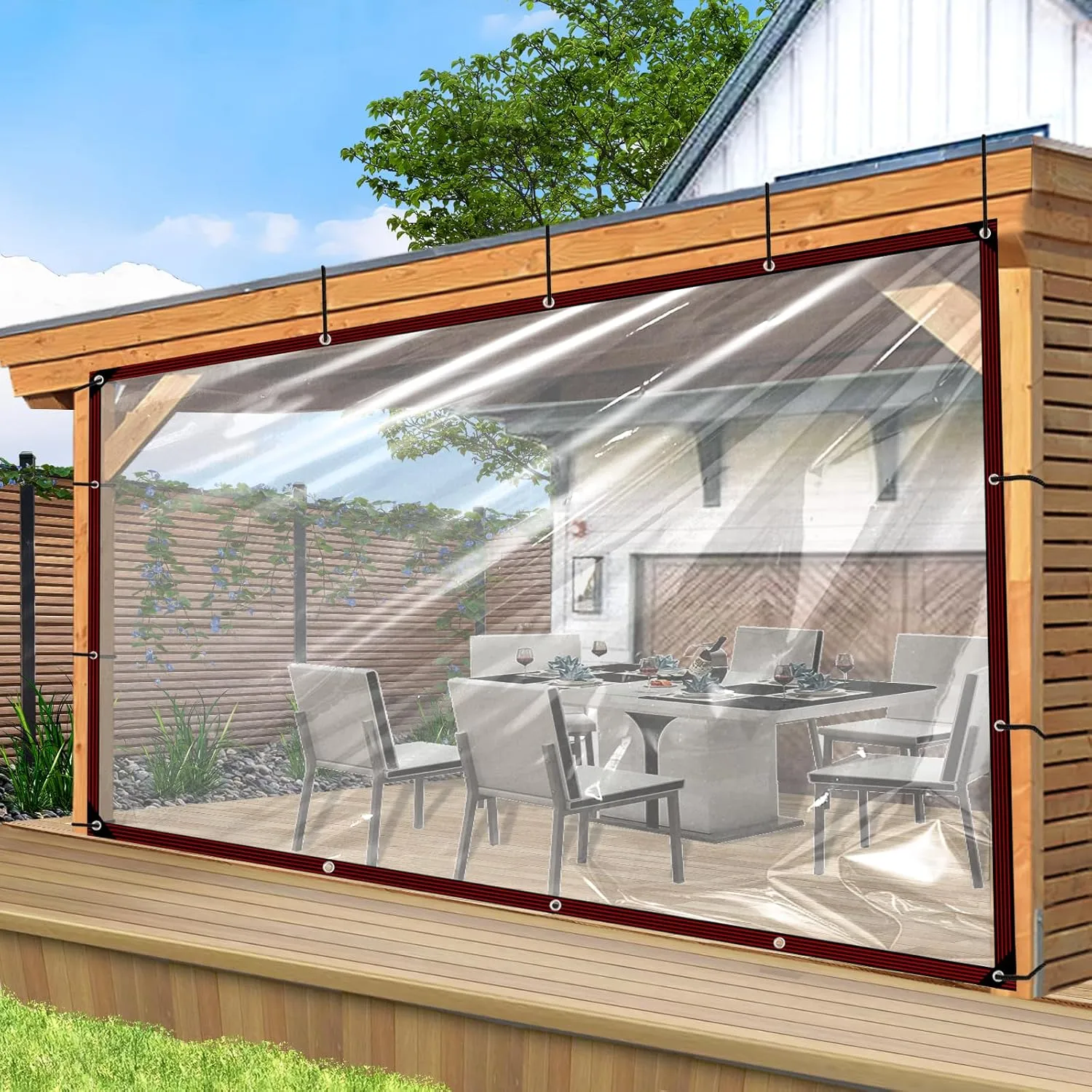 Clear Tarp - Heavy Duty Waterproof 10x10ft Clear Plastic Tarp with Grommets Transparent Vinyl Tarps Outdoor Garden Rainproof Tarpaulin for Greenhouse Plant Patio Roofs Porch Chicken Coop