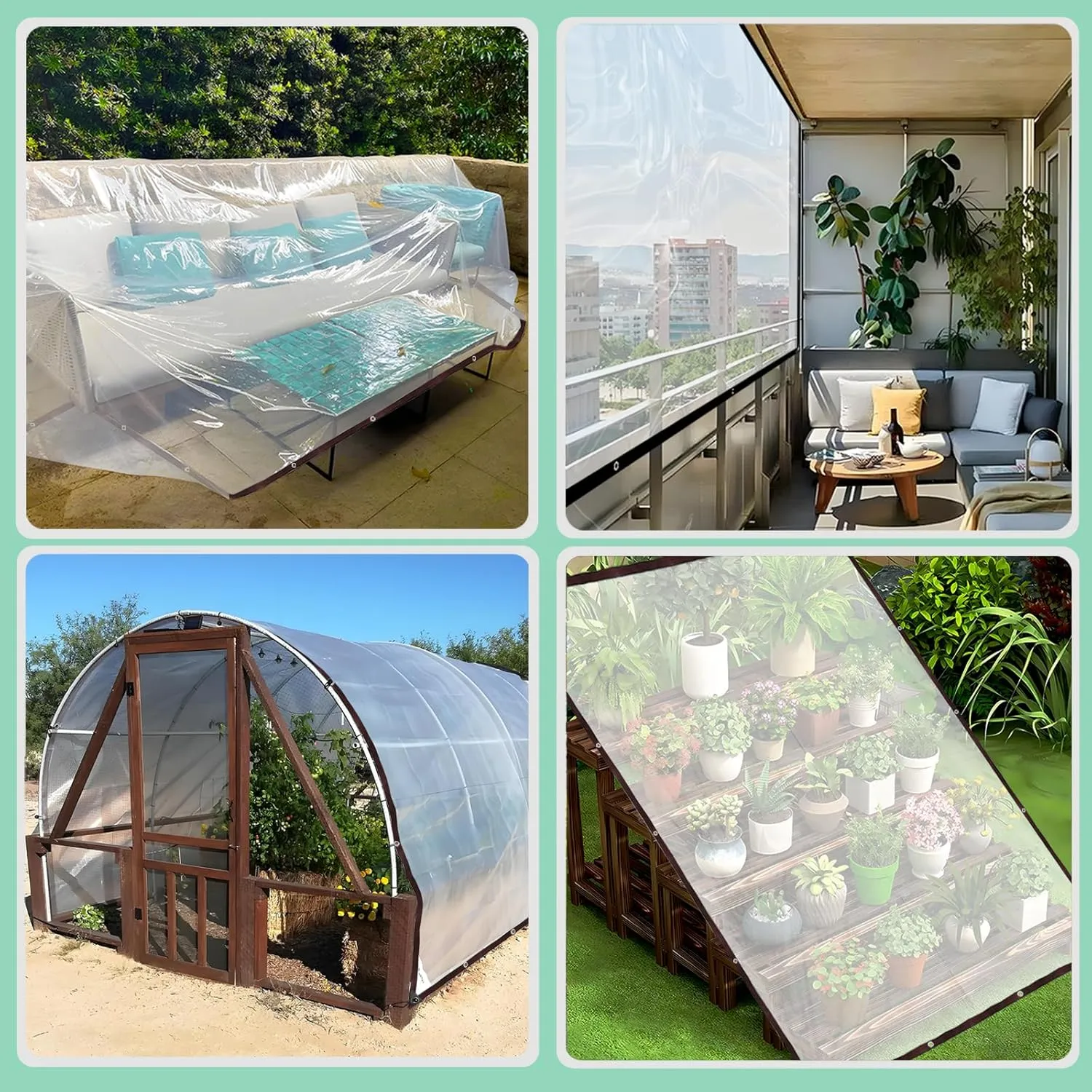 Clear Tarp - Heavy Duty Waterproof 10x10ft Clear Plastic Tarp with Grommets Transparent Vinyl Tarps Outdoor Garden Rainproof Tarpaulin for Greenhouse Plant Patio Roofs Porch Chicken Coop
