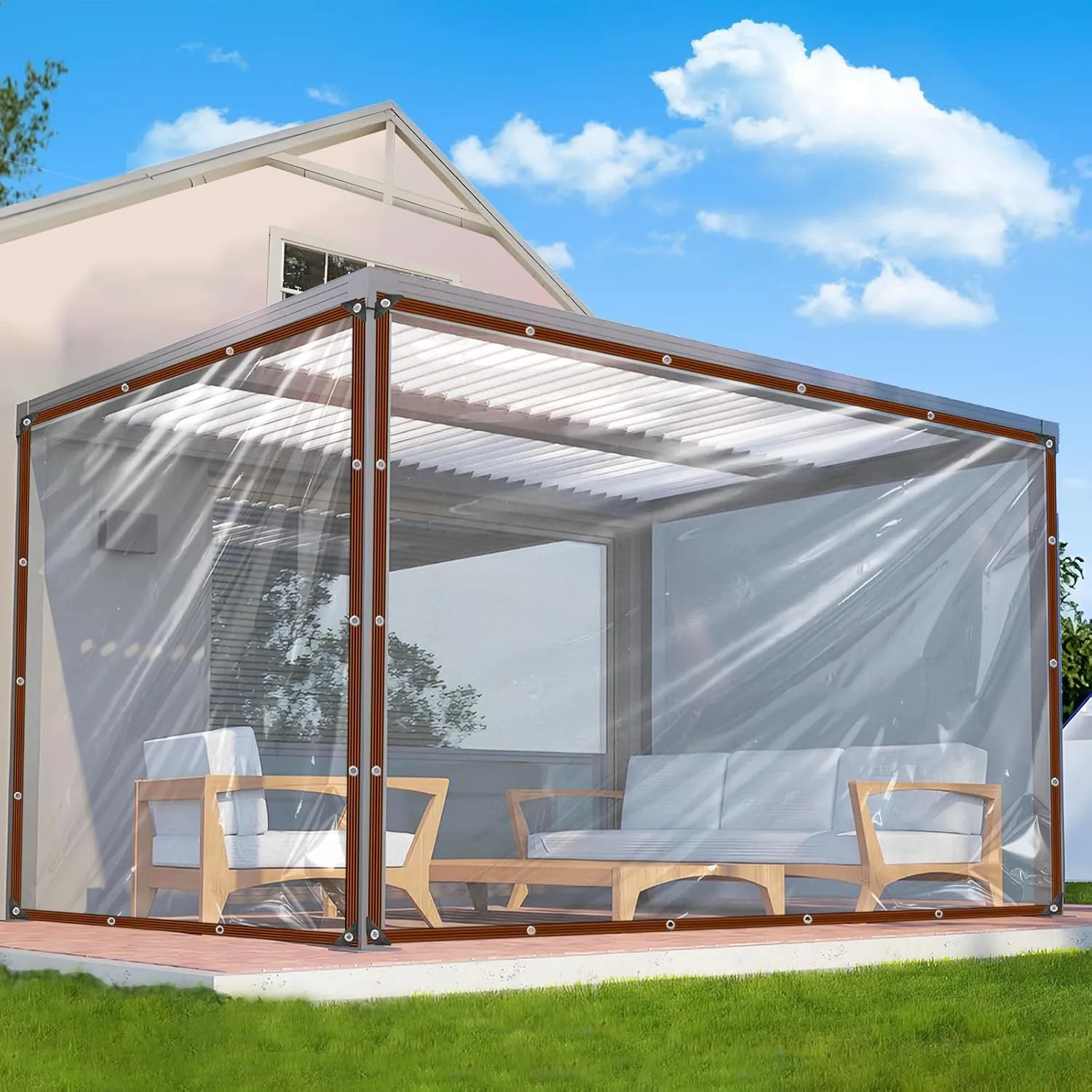 Clear Tarp - Heavy Duty Waterproof 10x10ft Clear Plastic Tarp with Grommets Transparent Vinyl Tarps Outdoor Garden Rainproof Tarpaulin for Greenhouse Plant Patio Roofs Porch Chicken Coop