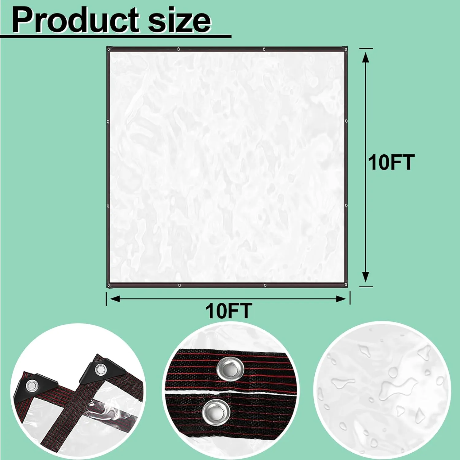 Clear Tarp - Heavy Duty Waterproof 10x10ft Clear Plastic Tarp with Grommets Transparent Vinyl Tarps Outdoor Garden Rainproof Tarpaulin for Greenhouse Plant Patio Roofs Porch Chicken Coop