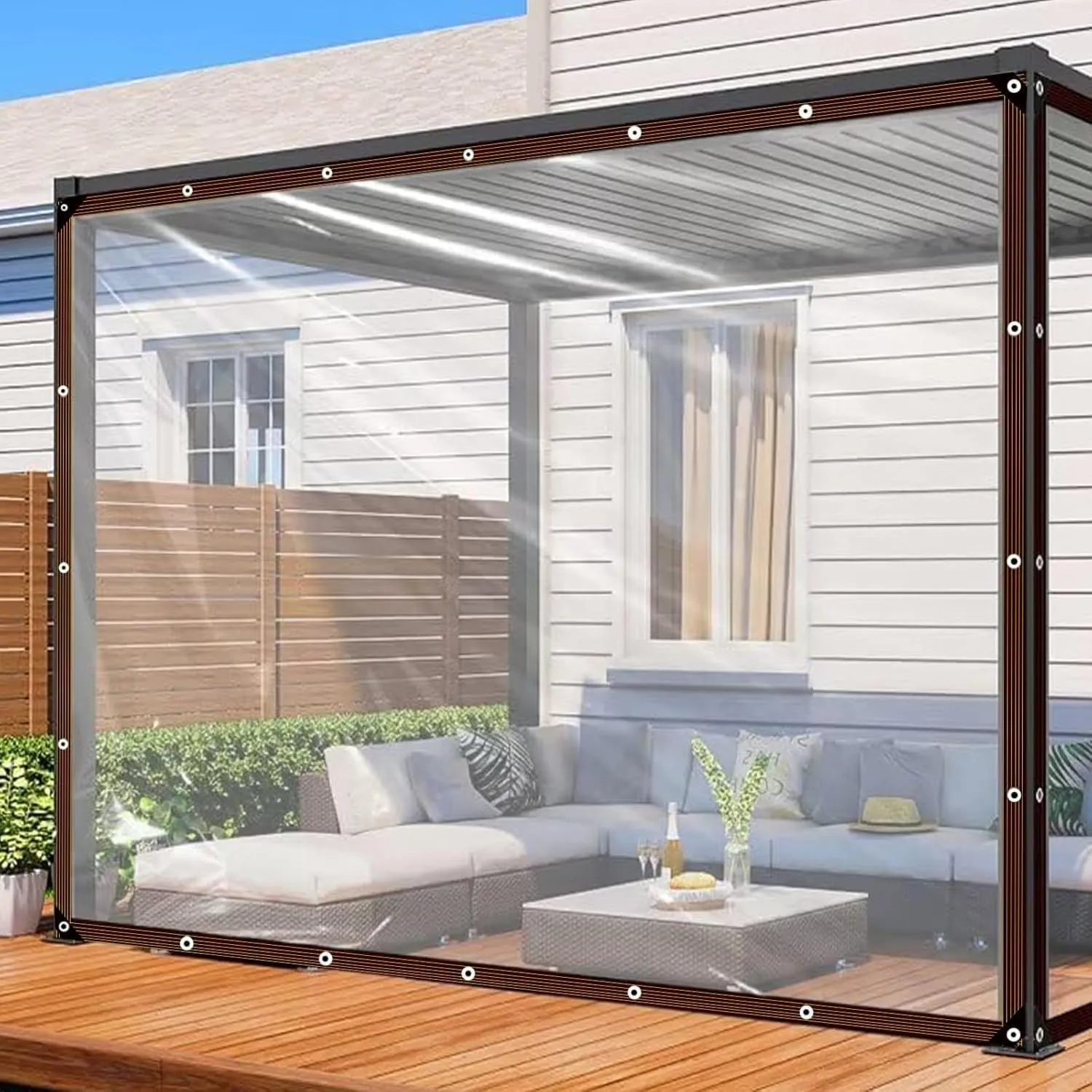 Clear Tarp - Heavy Duty Waterproof 7x10FT Plastic Tarps with Grommets Clear Vinyl Tarps for Outdoor Porches Transparent Tarpaulin for Patio Enclosure Roofs Greenhouse Plant Chicken Coop Cover