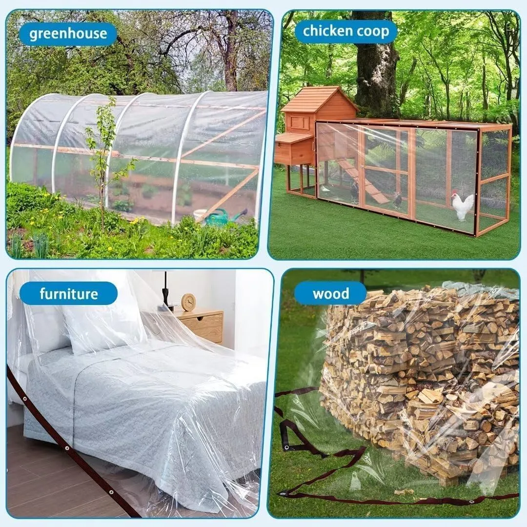 Clear Tarp - Heavy Duty Waterproof 7x10FT Plastic Tarps with Grommets Clear Vinyl Tarps for Outdoor Porches Transparent Tarpaulin for Patio Enclosure Roofs Greenhouse Plant Chicken Coop Cover