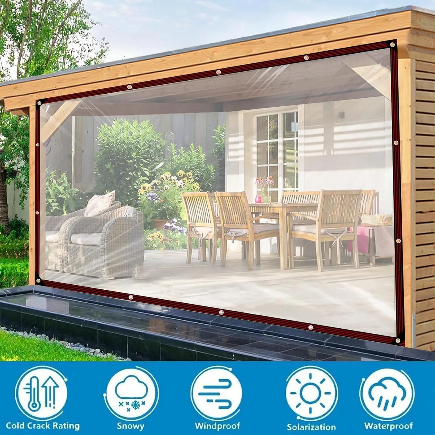 Clear Tarp - Heavy Duty Waterproof 7x10FT Plastic Tarps with Grommets Clear Vinyl Tarps for Outdoor Porches Transparent Tarpaulin for Patio Enclosure Roofs Greenhouse Plant Chicken Coop Cover