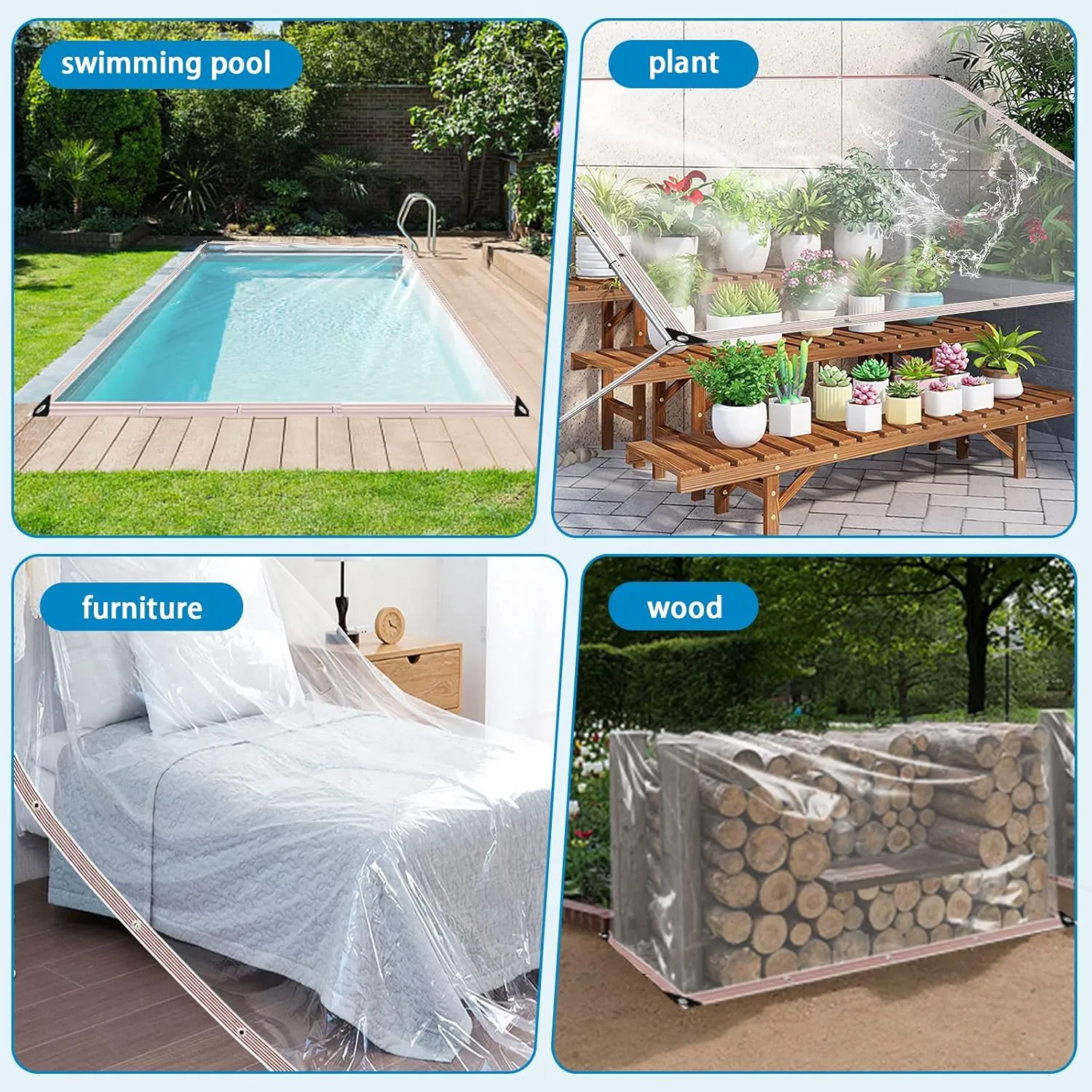 Clear Waterproof Tarp with Grommets 8x10ft,Heavy Duty Clear Vinyl Plastic Tarps for Winter Outdoor,Transparent Tarpaulin PVC Tarps Covering for Patio Henhouse Porch Canopy Plant Camping