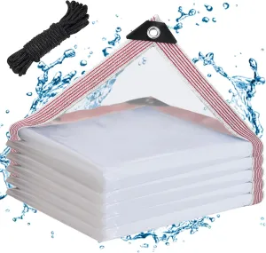 Clear Waterproof Tarp with Grommets 8x10ft,Heavy Duty Clear Vinyl Plastic Tarps for Winter Outdoor,Transparent Tarpaulin PVC Tarps Covering for Patio Henhouse Porch Canopy Plant Camping