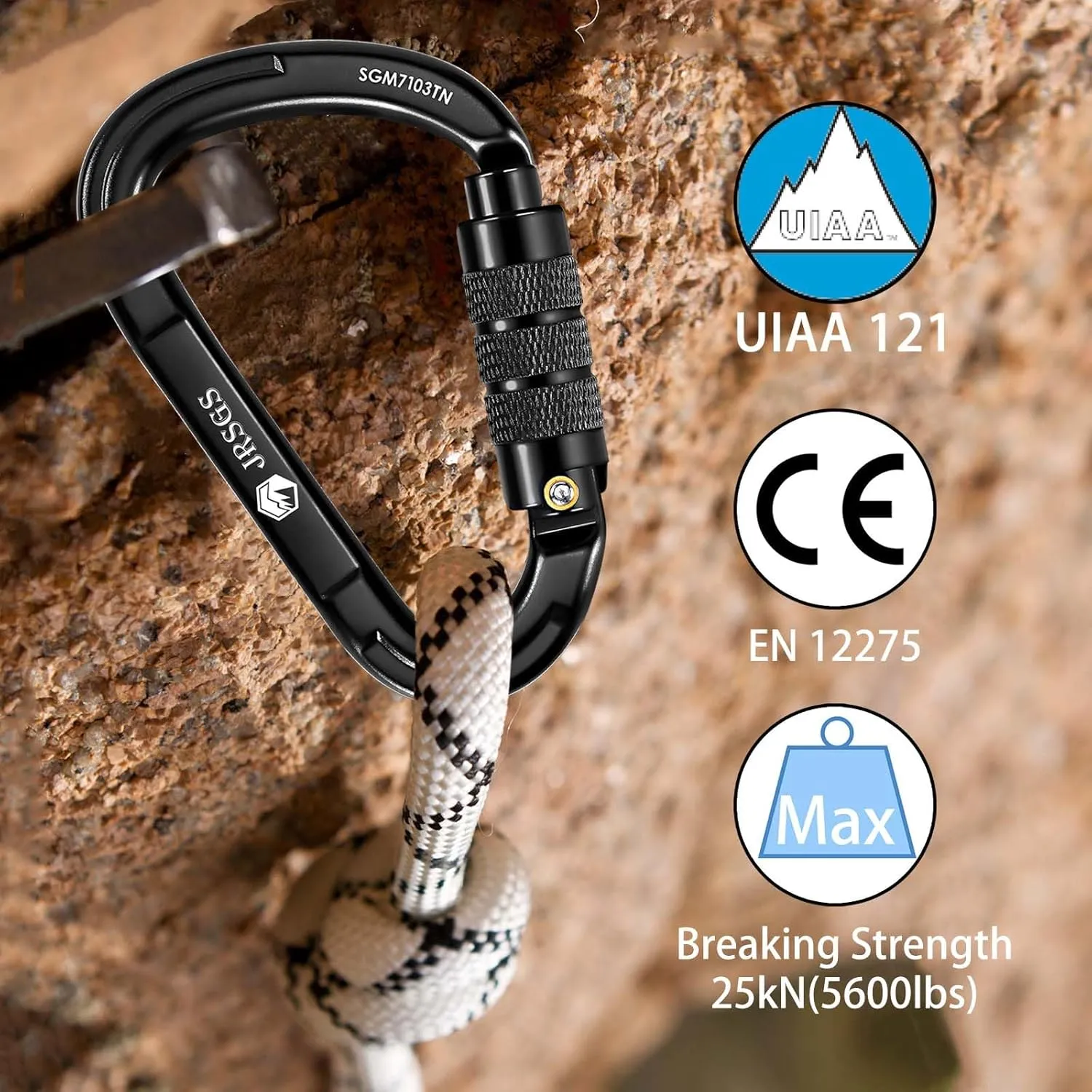 Climbing Carabiner 25KN Large Carabiner Clip Auto Locking Carabiner Obtained UIAA Certification Heavy Duty Carabiners Suitable for Rock Climbing, Camping, Gym,Rescue
