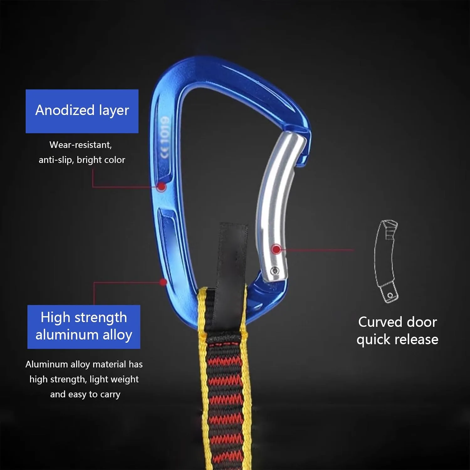 Climbing Carabiners Locking Carabiner Clip Straight Curved Door Flat Belt Outdoor Hiking Quick Release Set Black,Flat Belt Length:27cm