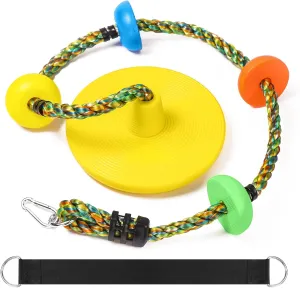 Climbing Rope Tree Swing with Platforms and Disc Swing Seat Set Outdoor Playground Accessories for Kids Including Hanging Strap & Carabiner