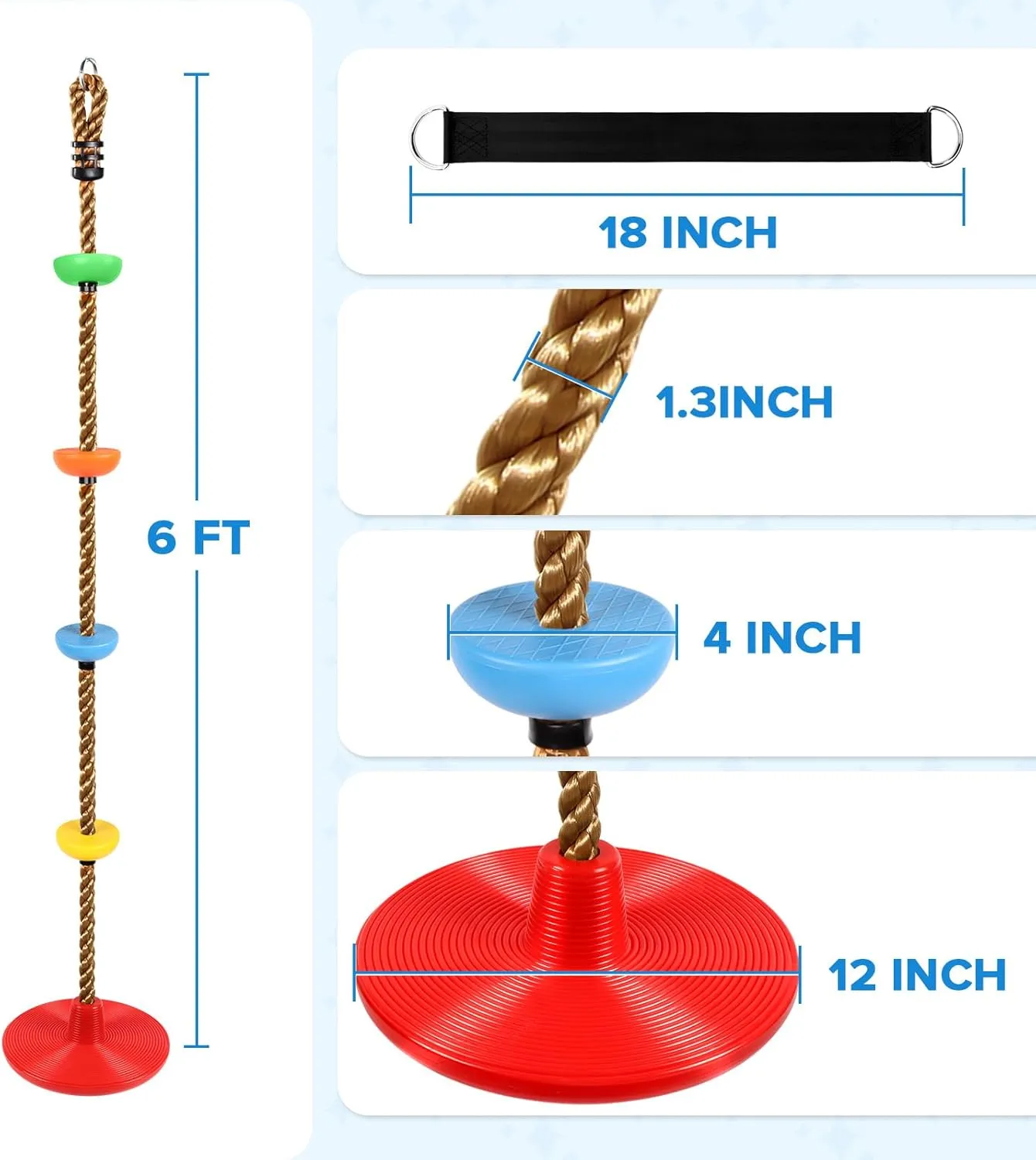 Climbing Rope Tree Swing with Platforms and Swing Seat Outdoor Playground Accessories for Kids Including Hanging Strap & Carabiner