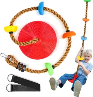 Climbing Rope Tree Swing with Platforms and Swing Seat Outdoor Playground Accessories for Kids Including Hanging Strap & Carabiner