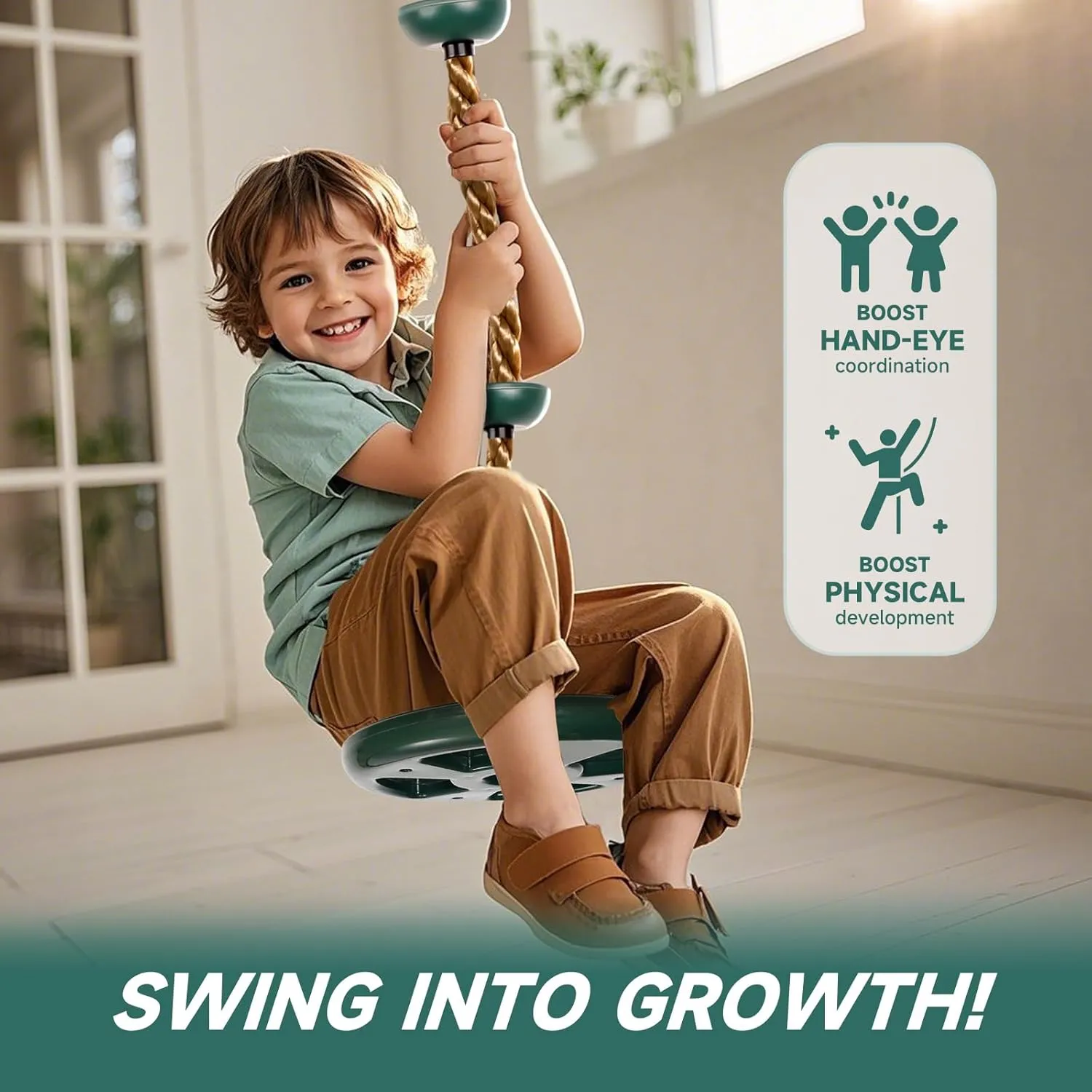 Climbing Rope with Platforms and Disc Swing Seat Set Playground Accessories Including Bonus Hanging Strap & Carabiner Tree Swing for Kids Rope Swings for Tree