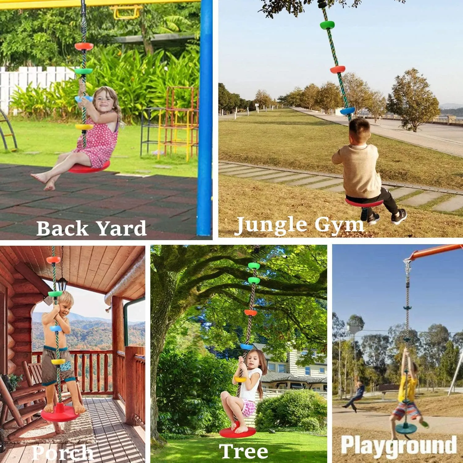 Climbing Rope with Platforms for Kids, Disc Tree Swing Seat Set Including Hanging Strap and Carabiner, Outdoor Rope Swing Playground Equipment Playset (red)