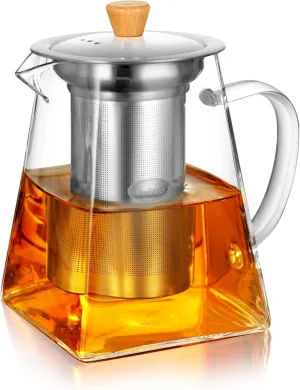 CNGLASS Glass Teapot with Infuser,24oz Clear Glass Tea Kettle with Removable Stainless Steel Strainer,Stovetop Safe Glass Teapot for Blooming and Loose Leaf Tea…