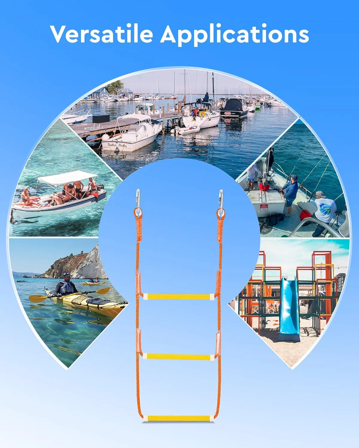 CO-Z Boat Rope Ladder, Boat Ladder 440Lbs Strength, Reinforced Polyester Line, Pontoon Boat Ladder for Inflatable Boat, Kayak, Motorboat, Canoeing (3 Step)