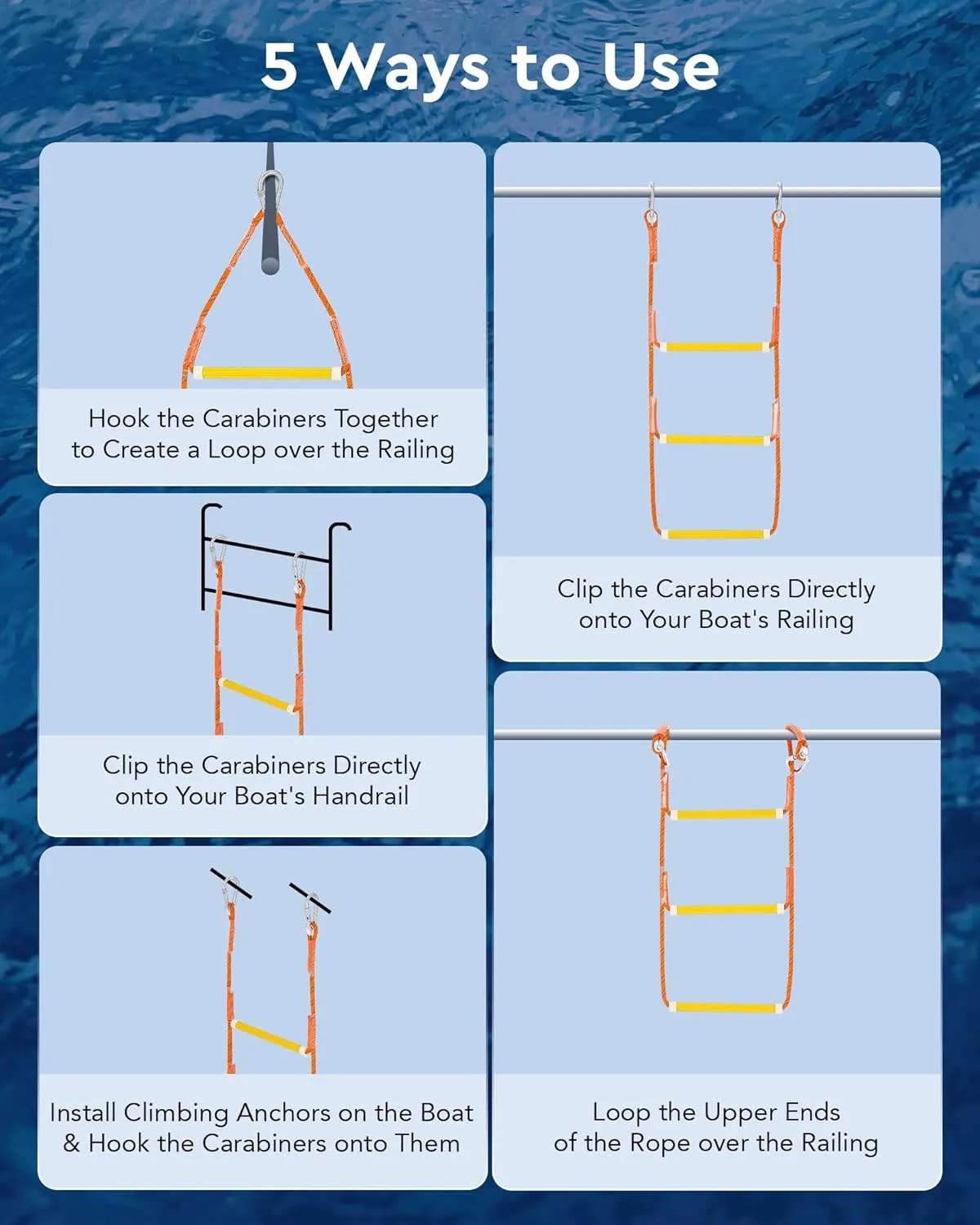 CO-Z Boat Rope Ladder, Boat Ladder 440Lbs Strength, Reinforced Polyester Line, Pontoon Boat Ladder for Inflatable Boat, Kayak, Motorboat, Canoeing (3 Step)