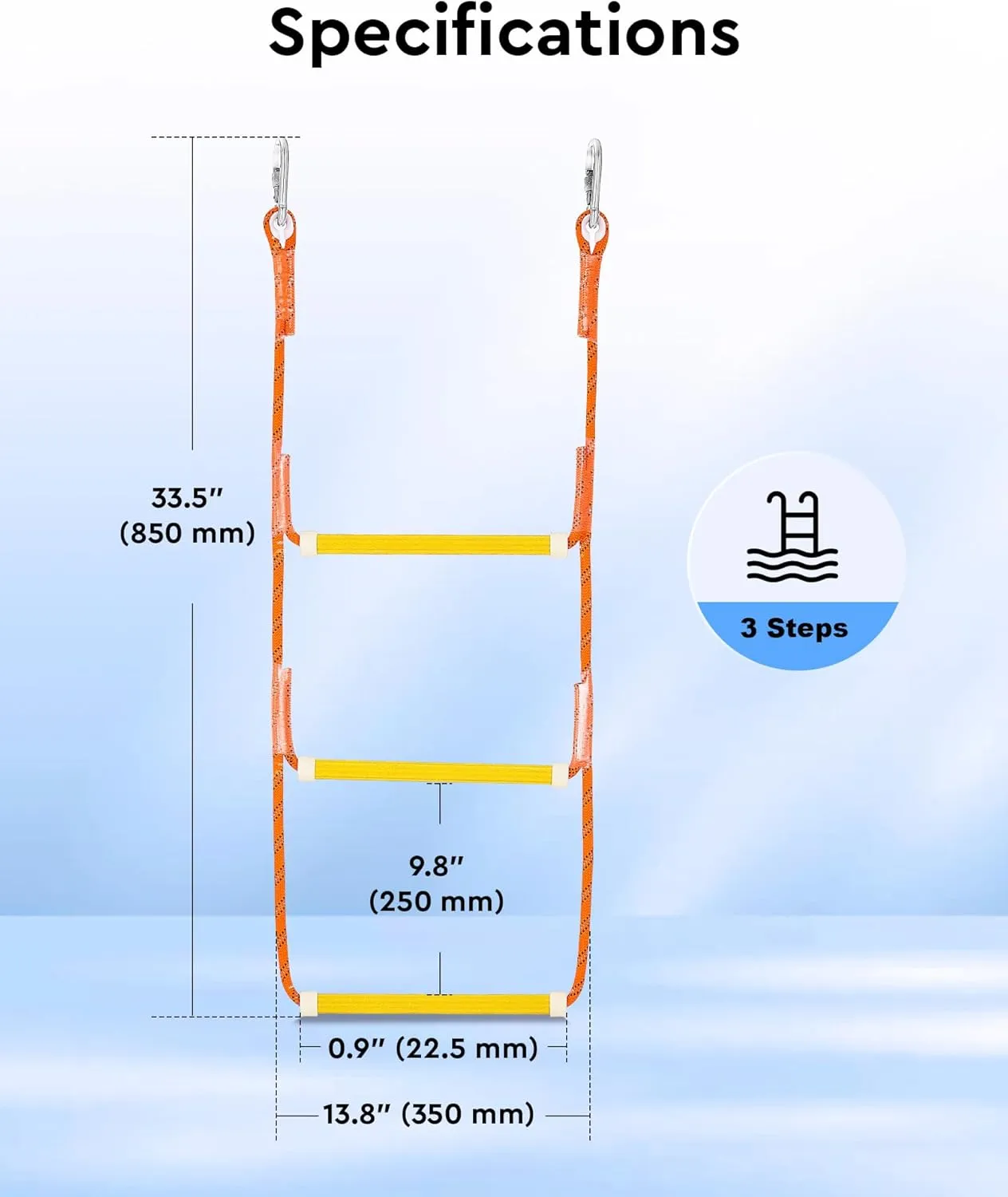 CO-Z Boat Rope Ladder, Boat Ladder 440Lbs Strength, Reinforced Polyester Line, Pontoon Boat Ladder for Inflatable Boat, Kayak, Motorboat, Canoeing (3 Step)