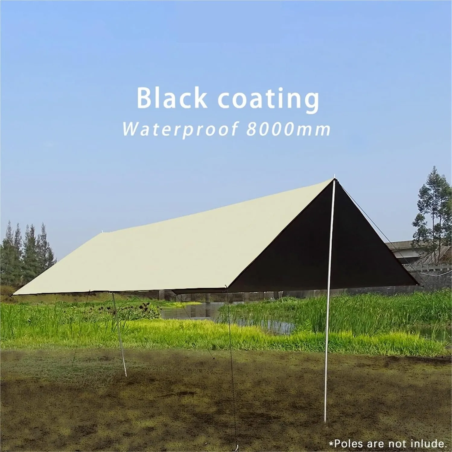 Coating Tarp Block Ourdoor Camping Waterproof Sun Shelter 3x3 3x4 3x5 Coated Beach Sunshade Canopy Without Poles for Outdoors, Picnic(Kit B (6pegs 6ropes),3 * 4M)