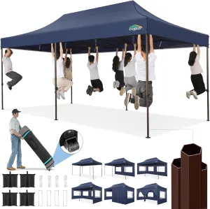 COBIZI 10x20 Heavy Duty Pop up Canopy Tent with 6 Sidewalls, Commercial Instant Canopies Tents for Parties Gazebos with Roller Bag, All Season Wind & Waterproof UPF50 ,Thickened Hexagonal Frame