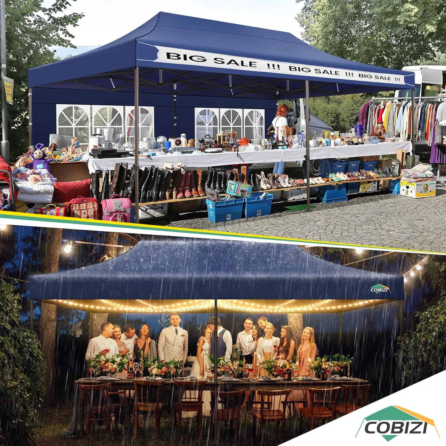 COBIZI 10x20 Heavy Duty Pop up Canopy Tent with 6 Sidewalls, Commercial Instant Canopies Tents for Parties Gazebos with Roller Bag, All Season Wind & Waterproof UPF50 ,Thickened Hexagonal Frame