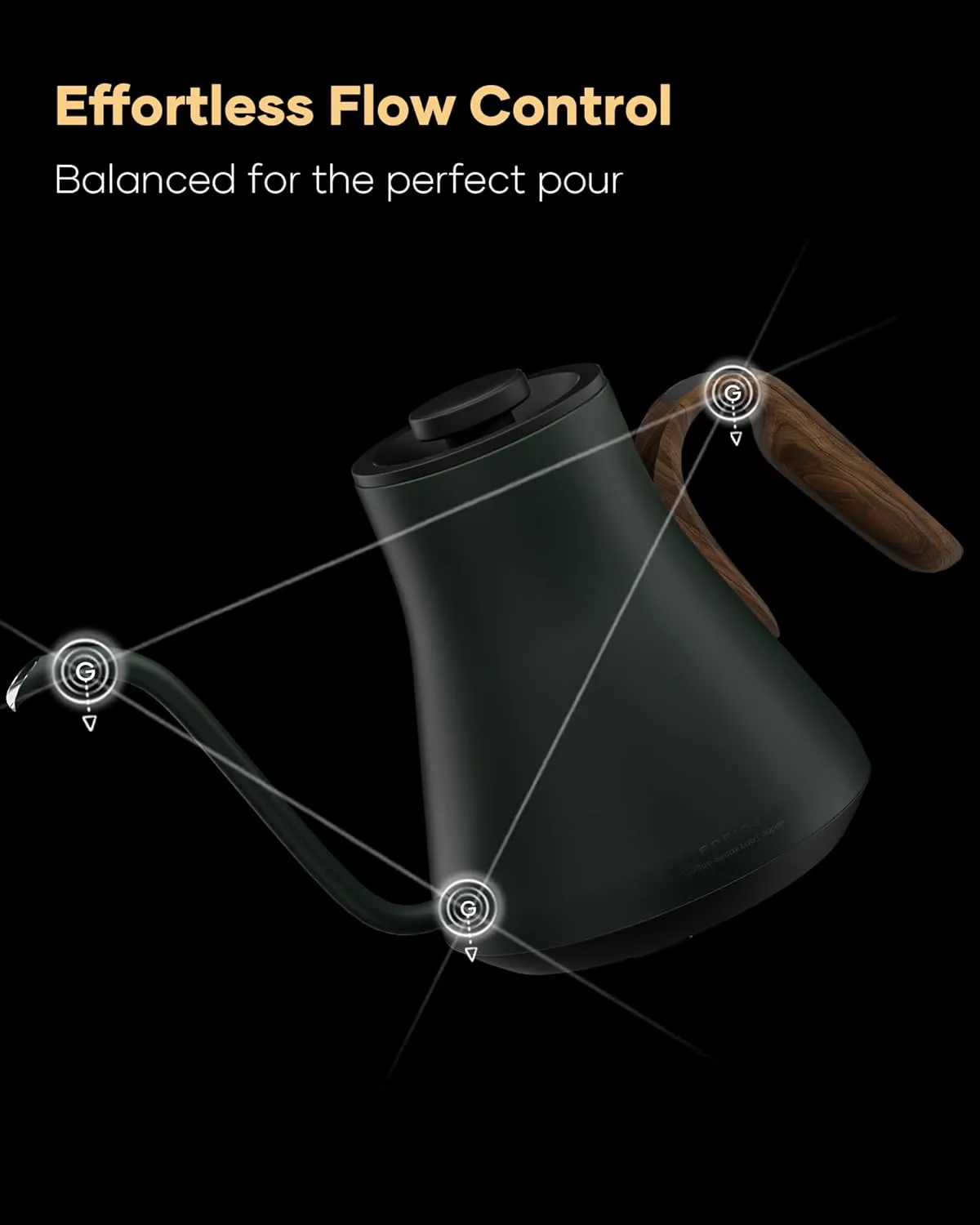 Cocinare FLOW B9 Gooseneck Electric Kettle, Precise Temperature Control for Pour-Over Coffee & Tea Brewing, Stainless Steel Interior, Rapid Heating for Boiling Water 0.9L (Green Wooden)