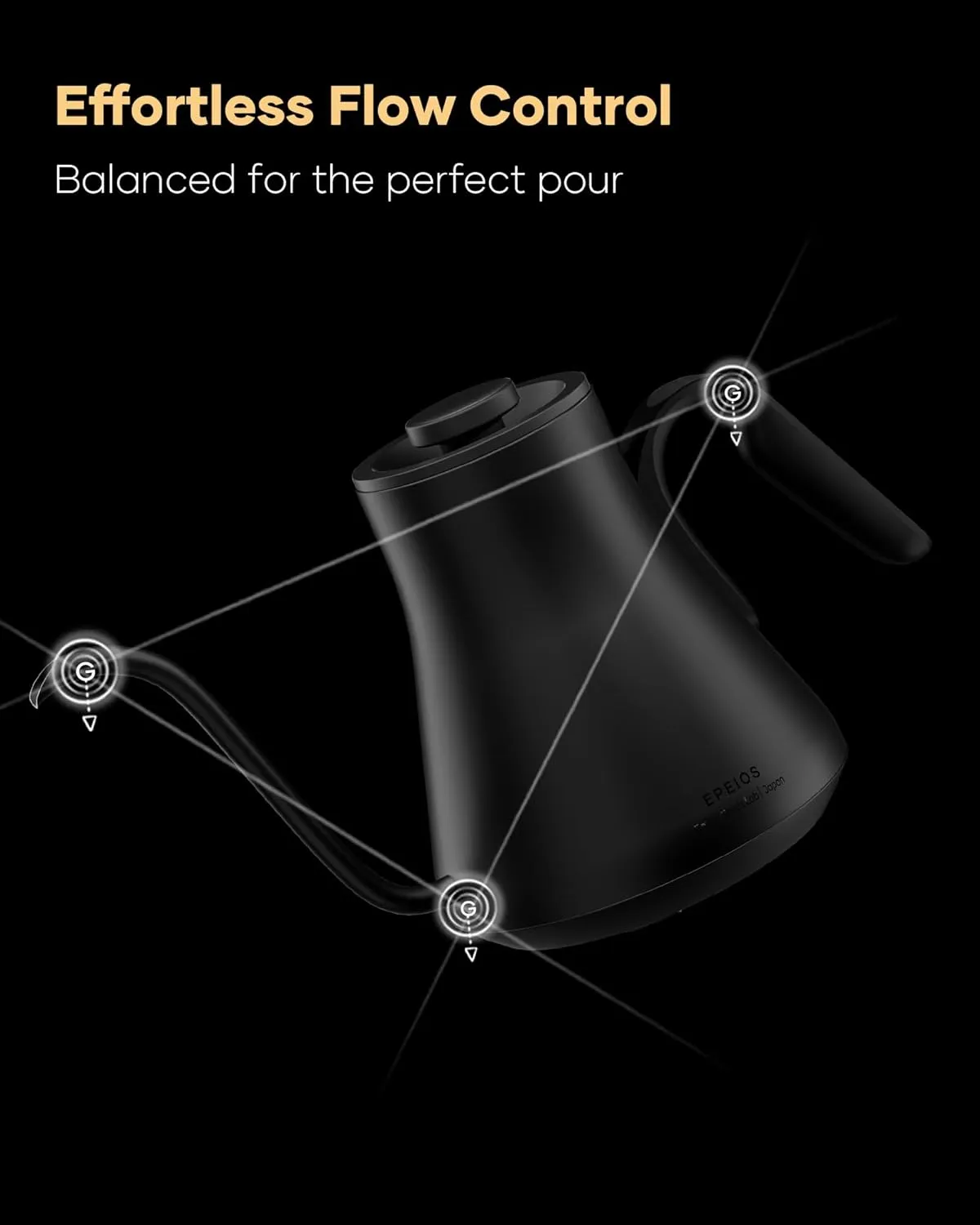 Cocinare FLOW B9 Gooseneck Electric Kettle, Precise Temperature Control for Pour-Over Coffee & Tea Brewing, Stainless Steel Interior, Rapid Heating for Boiling Water, 0.9L Matte Black