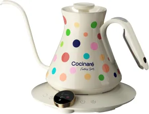 Cocinare M6 Pro Electric Gooseneck Kettle with Color-Changing Design, ±0.5℉ Temperature Control for Pour-over Coffee & Tea, Stainless Steel Interior, Quick Heating for Boiling Water (Polka)