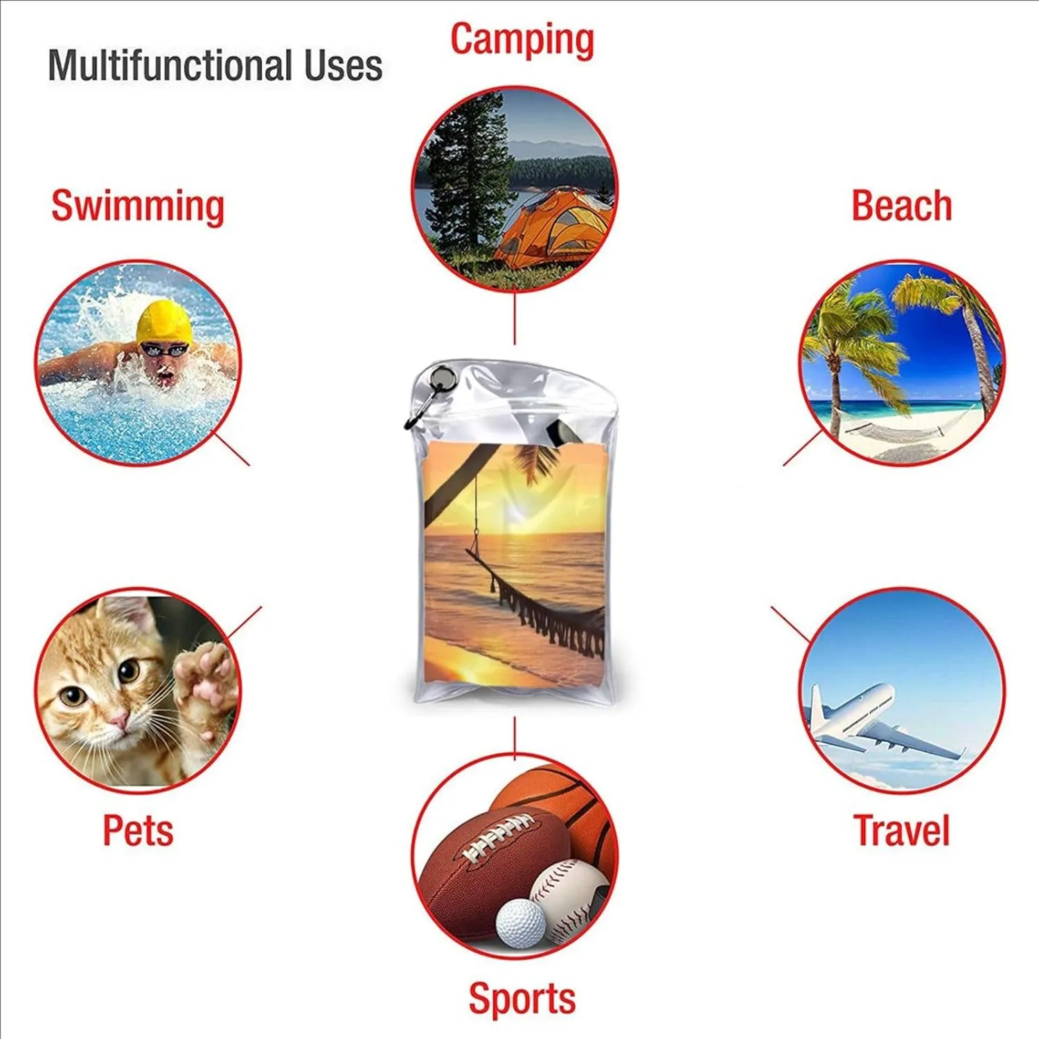 Coconut Beach Sunset Hammock Print Quick Dry Towel Super Absorbent Microfiber Towel for Outdoor Adventures and Trav