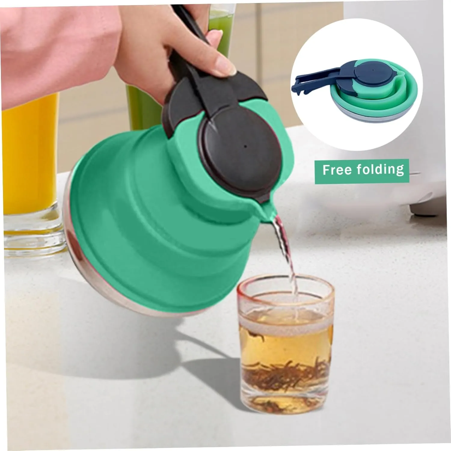 Collapsible Kettle 51 Oz Foldable Kettle Silicone Kettle with Handle Camping Coffee Pot Portable Camping Kettles for Boiling Water for Hiking Travel & Outdoors Collapsible Kettle