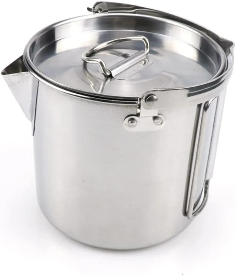 Collapsible Stainless Steel Kettle Portable Boil Water Hanging Pot for Camping Picnic and Outdoor Cooking Convenient Spout and Lid for Easy Pouring and Heating