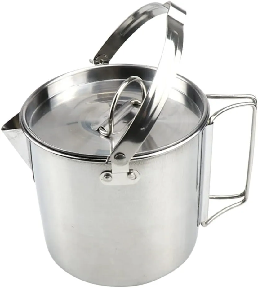 Collapsible Stainless Steel Outdoor Kettle for Boiling Water Camping Soup Pot Hangable Cooking Cookware for Hiking Picnics and Travel