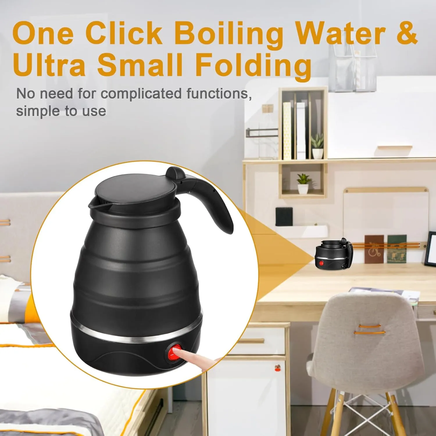 Collapsible Travel Electric Kettle (110 Volt), Travel Portable Electric Tea Kettle, Food Grade Silicone Small Electric Kettle (black, small)