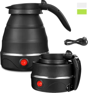 Collapsible Travel Electric Kettle (110 Volt), Travel Portable Electric Tea Kettle, Food Grade Silicone Small Electric Kettle (black, small)