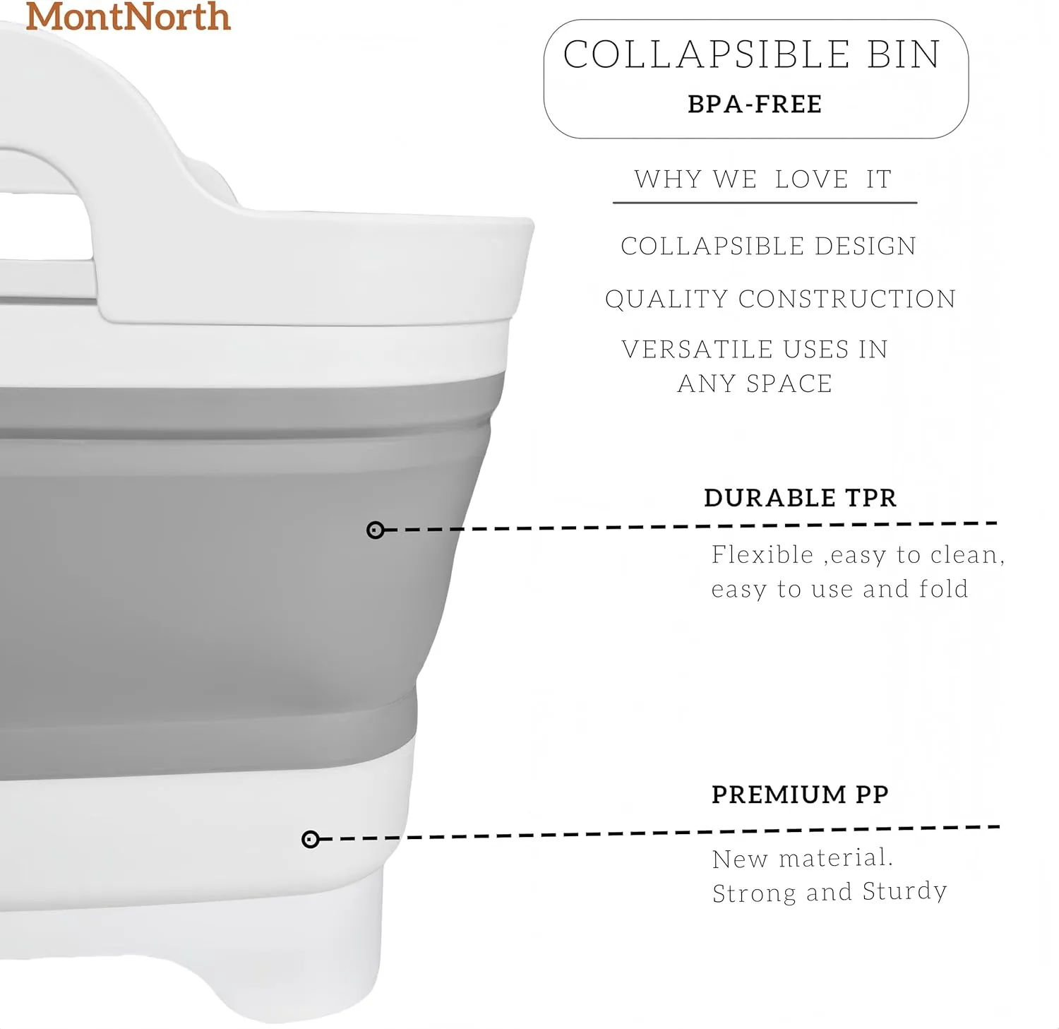 Collapsible Wash Basin 9L, Foldable Dish Tub with Drain Plug, Portable Collapsible Dish Basin, Camping Sink for Washing Dishes, Laundry & Kitchen Use,Gray