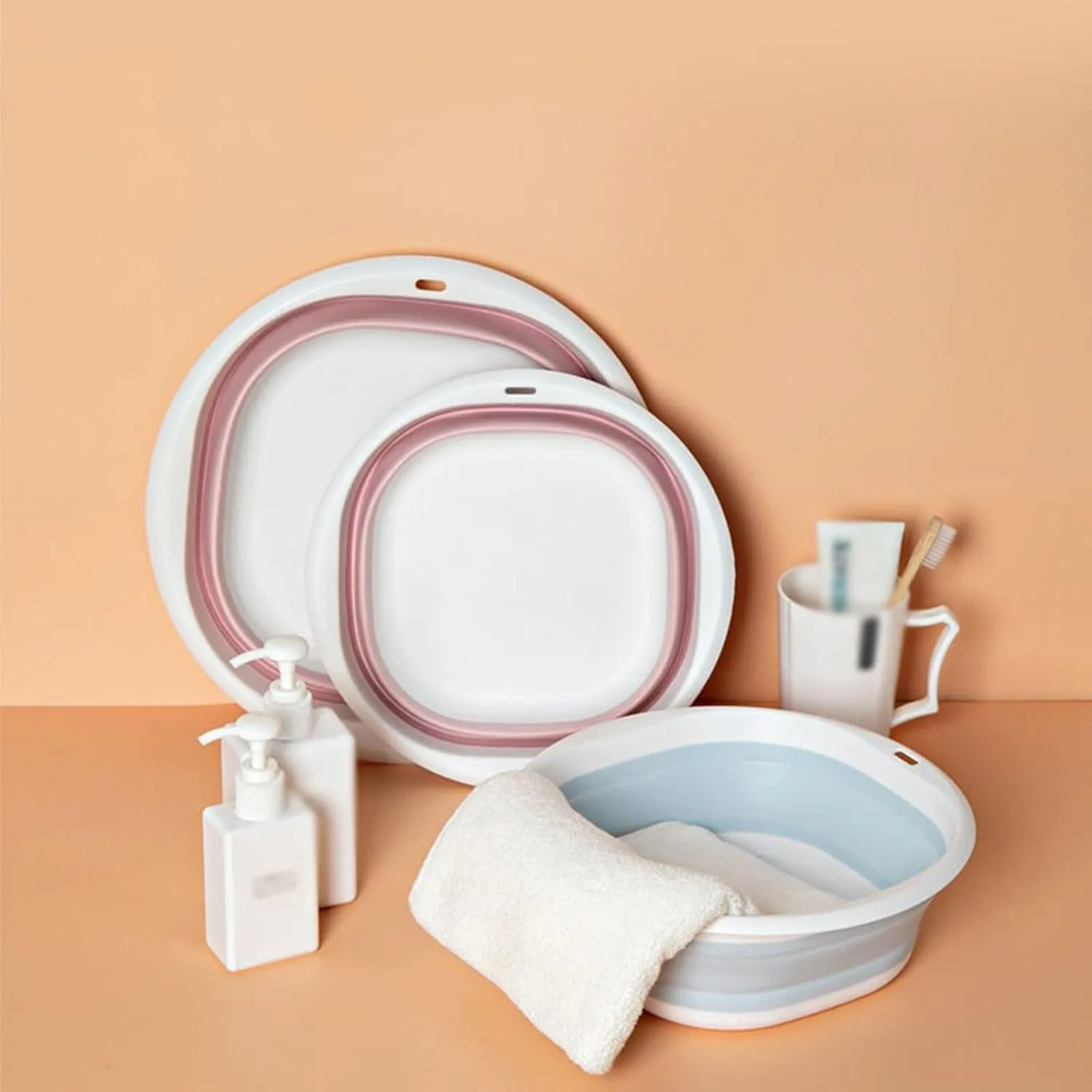 Collapsible wash Basin Travel Folding Wash Basin Portable Sink Foot Bucket Washbasin Household Plastic Foot Basin Outdoor Camp Basins(Pink,Medium)