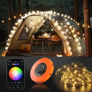 Color Changing APP Controlled Led Camping Lantern, Waterproof Retractable and Reusable for Emergency Yard Decor, Christmas, Tent Lights (Warm-White 32.8Ft)