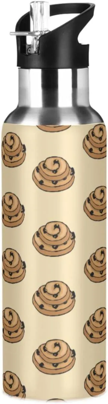 Colorful Cookies Water Bottle with Straw Lid Double Wall Beige Thermos Bottle Vacuum Insulated Flask Stainless Steel Water Bottle for Gym Outdoor 20 OZ