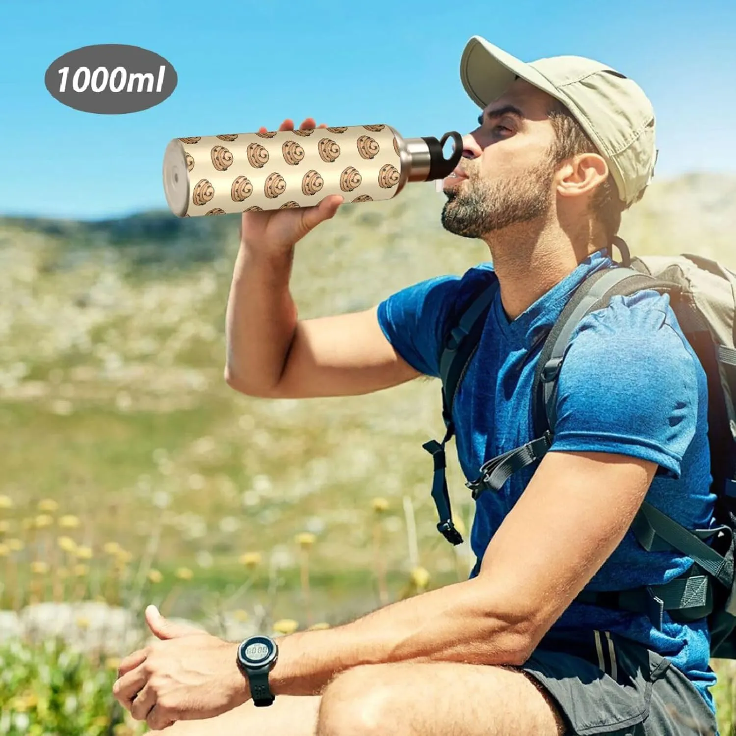 Colorful Cookies Water Bottle with Straw Lid Double Wall Beige Thermos Bottle Vacuum Insulated Flask Stainless Steel Water Bottle for Gym Outdoor 20 OZ