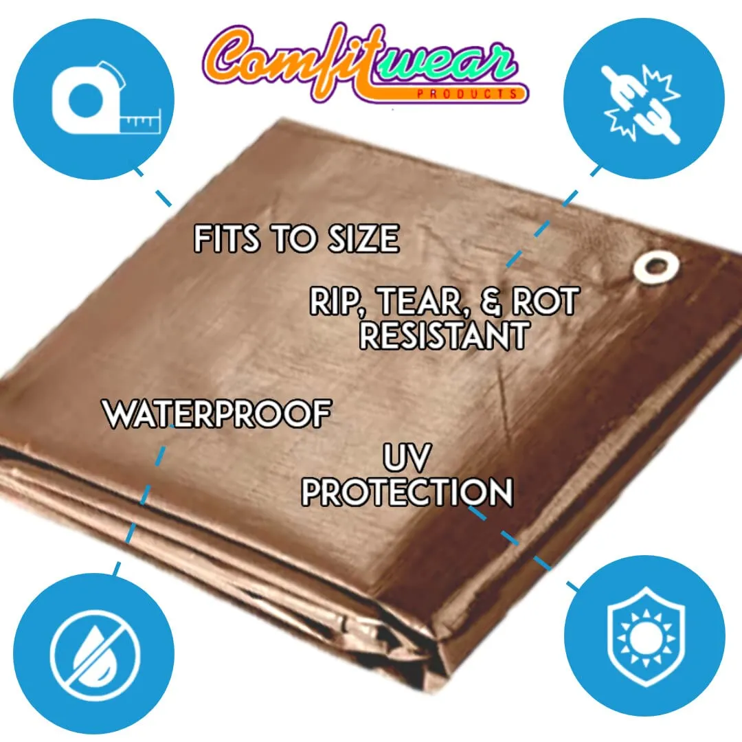 COMFITWEAR 16 MIL Heavy Duty Tarp Super Heavy Duty Tarp Cover 16 MIL Multi-Purpose Extra Heavy Duty Tarps Car Tarp Boat Tarp Camping Tarp General Purpose Waterproof Tarp Cover (20' X 40', Brown)