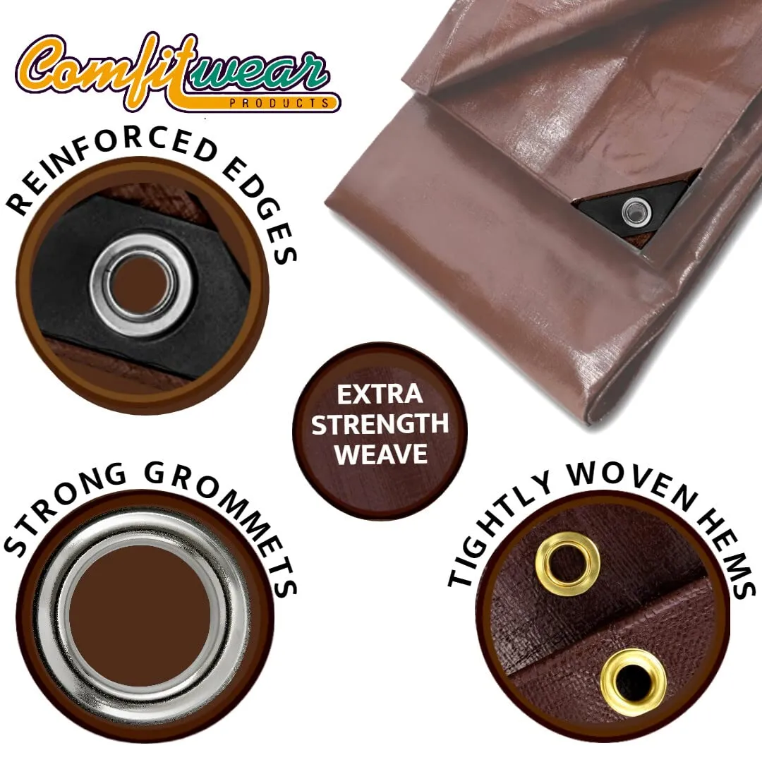 COMFITWEAR 16 MIL Heavy Duty Tarp Super Heavy Duty Tarp Cover 16 MIL Multi-Purpose Extra Heavy Duty Tarps Car Tarp Boat Tarp Camping Tarp General Purpose Waterproof Tarp Cover (20' X 40', Brown)