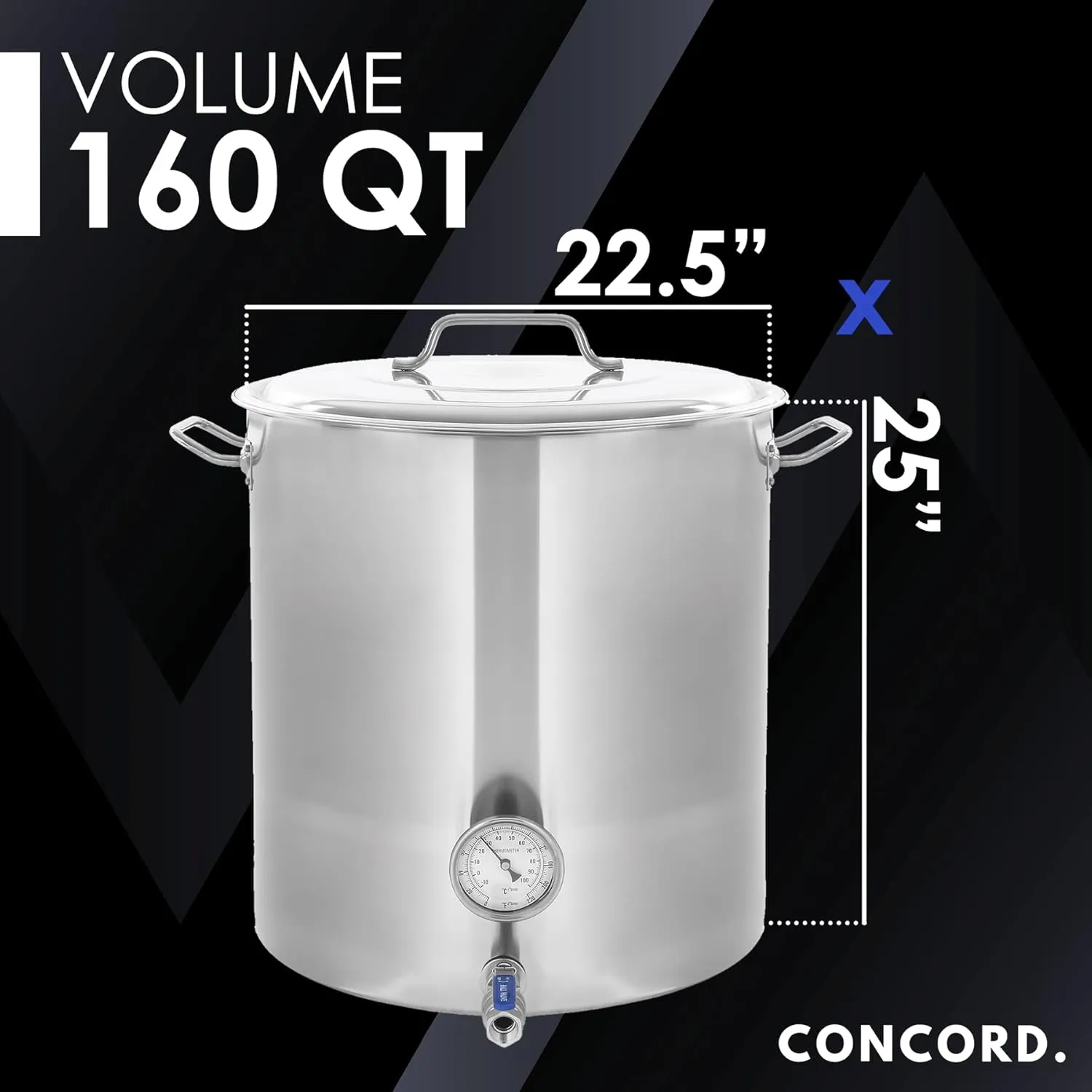 CONCORD Stainless Steel Home Brew Kettle Stock Pot (Weldless Fittings) (160 QT/ 40 Gal)