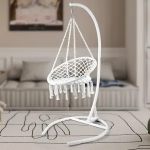 COOKCOK Boho Swinging Hammock Chairs with Stand for Bedroom, Patio, Porch, 265LBS Capacity, White