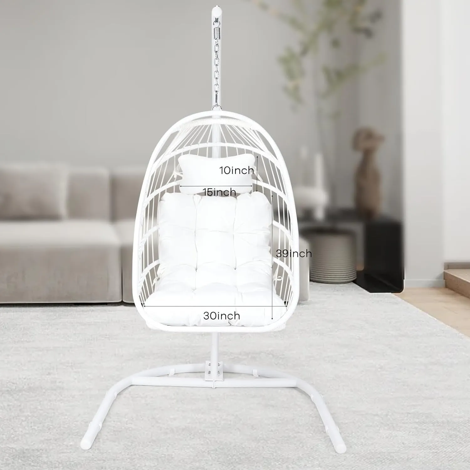 COOKCOK Hanging Egg Chair with Stand, Indoor and Outdoor for Patio, Bedroom, Porch, Garden, 350LBS Capacity, Steel, White